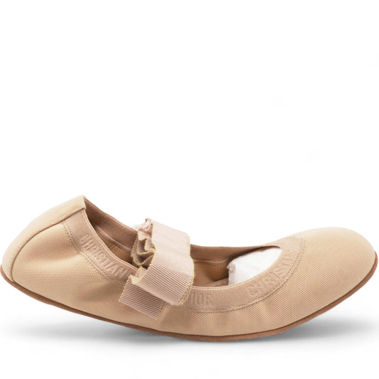 Dior Micro Mesh Academy Lace-Up Ballerina Flats Nude 38.5