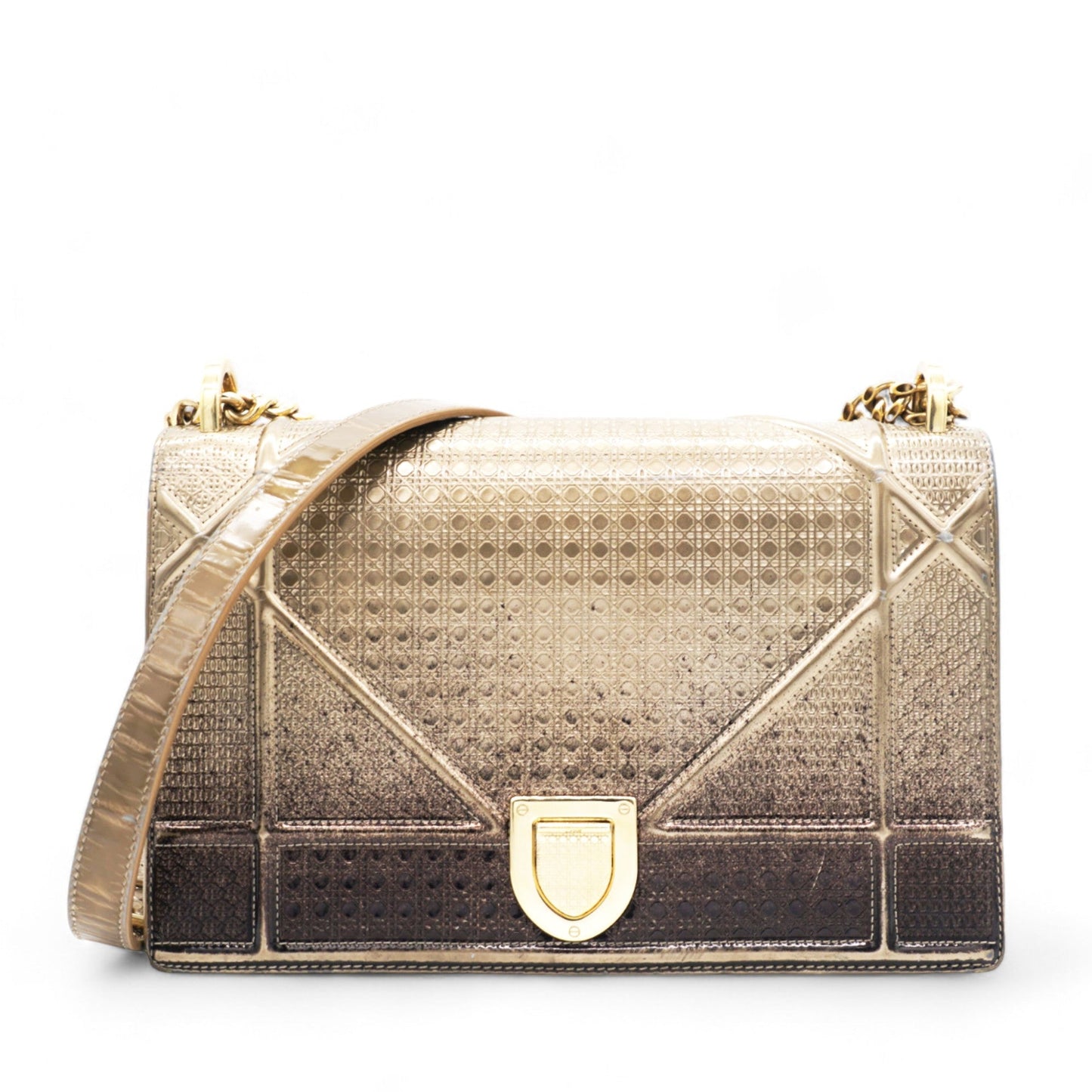Dior Metallic Patent Micro-Cannage Gradient Diorama Flap Bag Bronze Gold