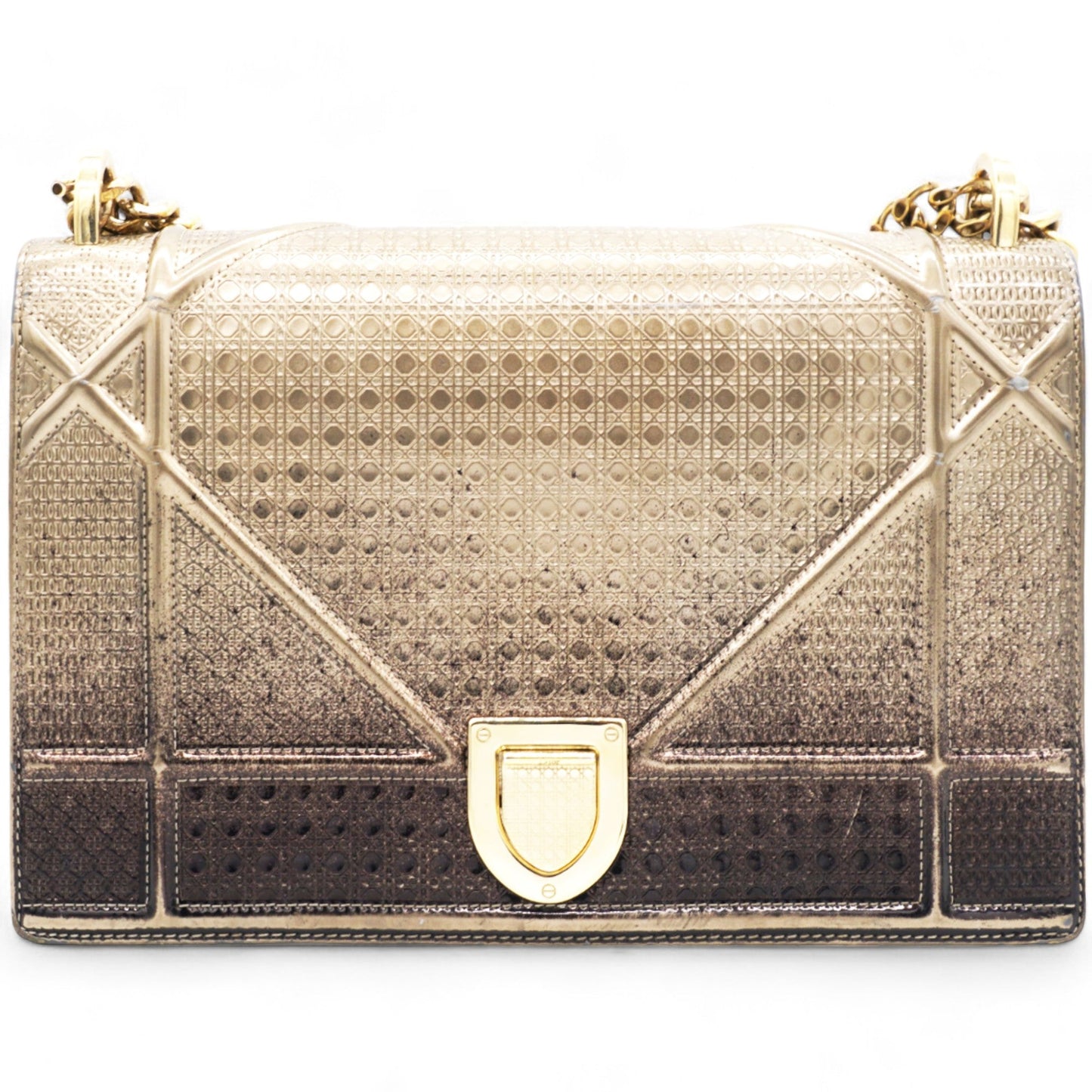 Dior Metallic Patent Micro-Cannage Gradient Diorama Flap Bag Bronze Gold