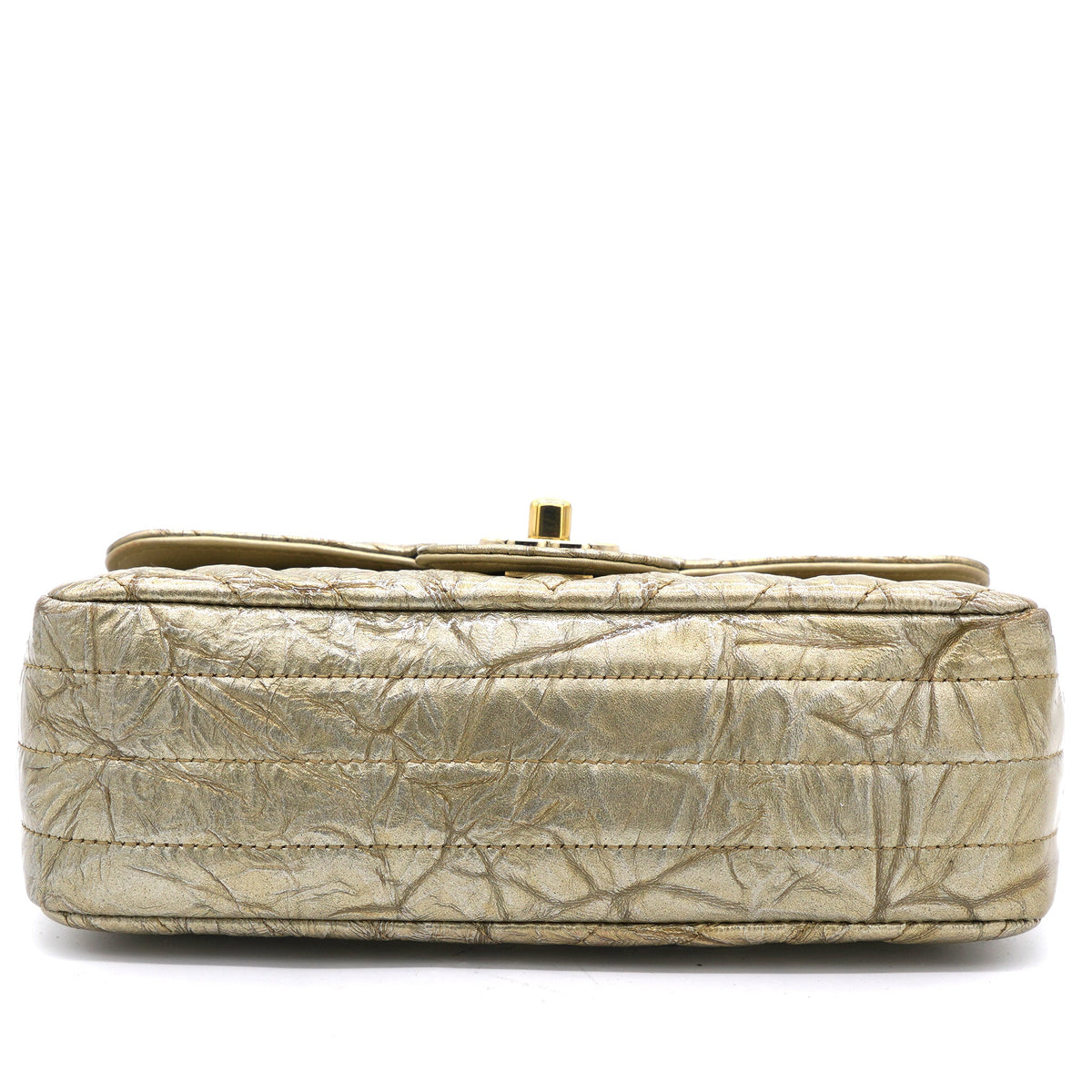 Chanel Patent Metallic Crumpled Calfskin Chevron Quilted Mini Rectangular Flap Gold