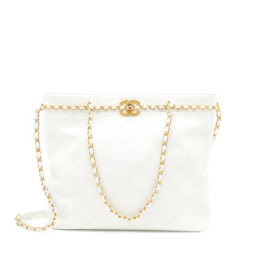 Chanel Tote Bag Quilted Calfskin White Brushed GHW