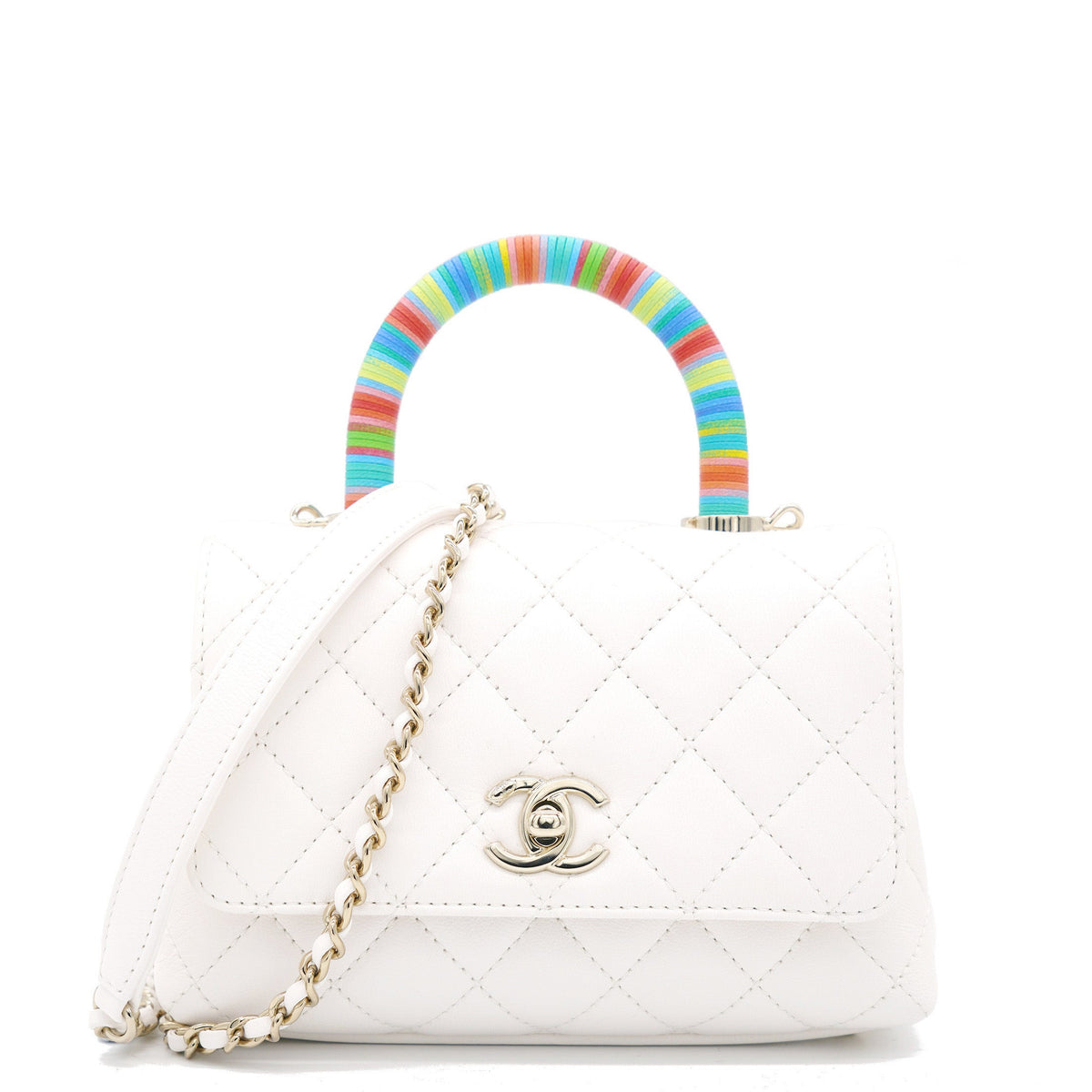 Chanel White Caviar Leather Mini Coco Top Handle Bag