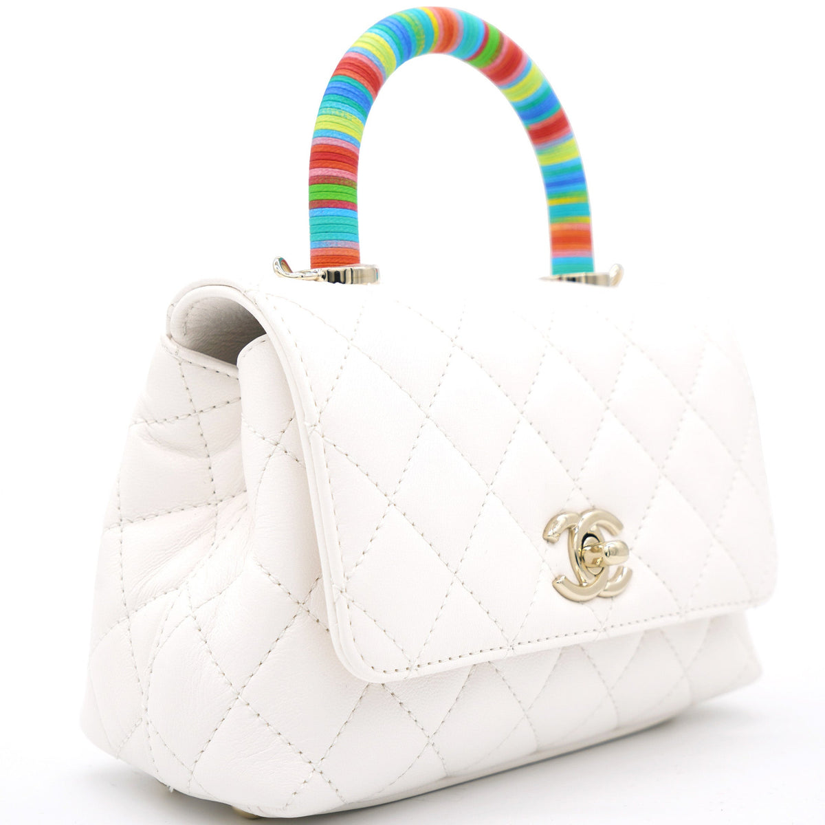 Chanel White Caviar Leather Mini Coco Top Handle Bag