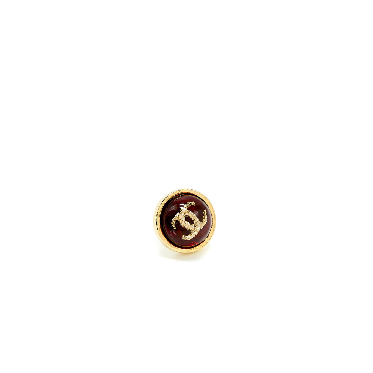 Chanel Round CC Logo Earring Red Gond Tone