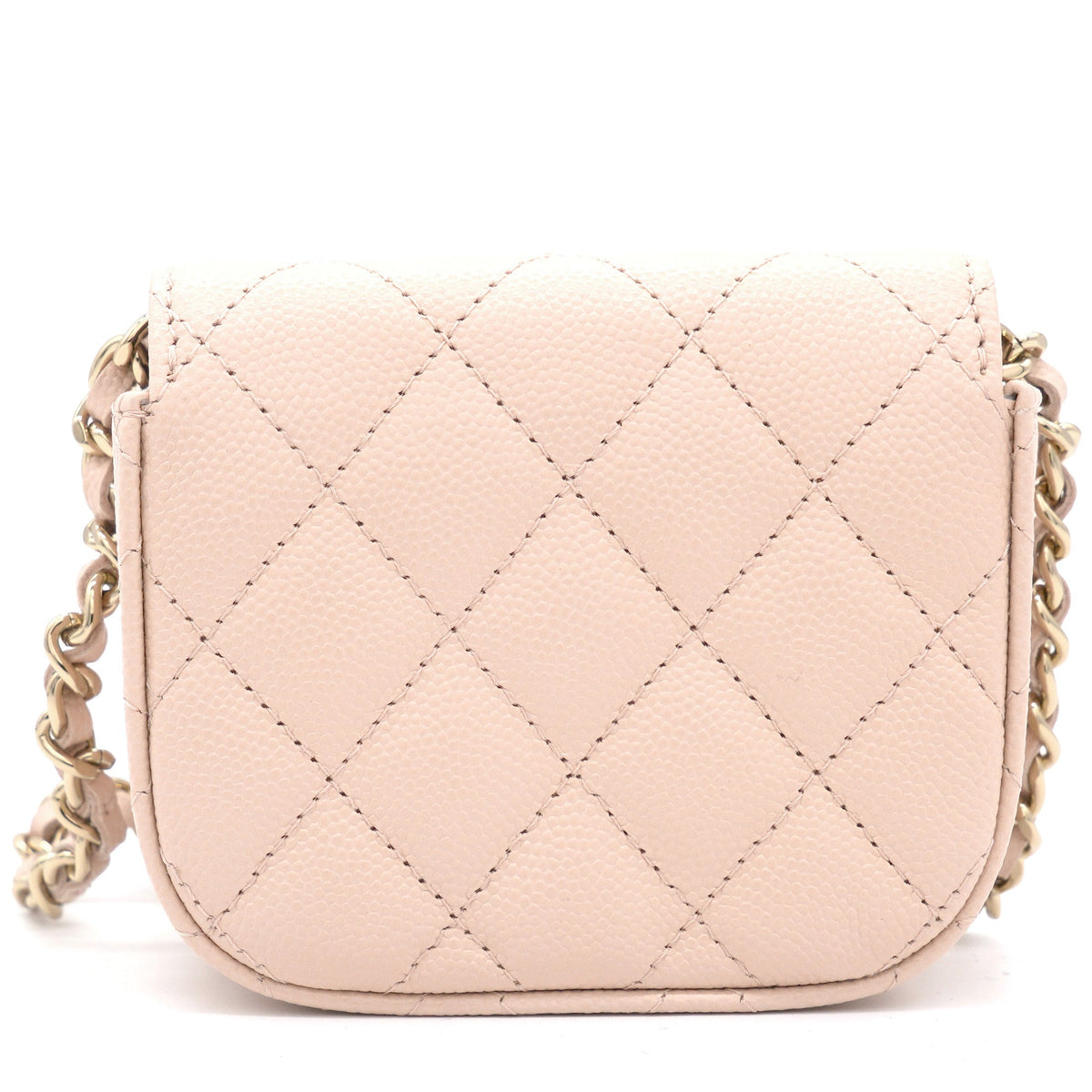 Chanel Pink Beige Quilted Caviar Leather Flap Card Holder with Chain
