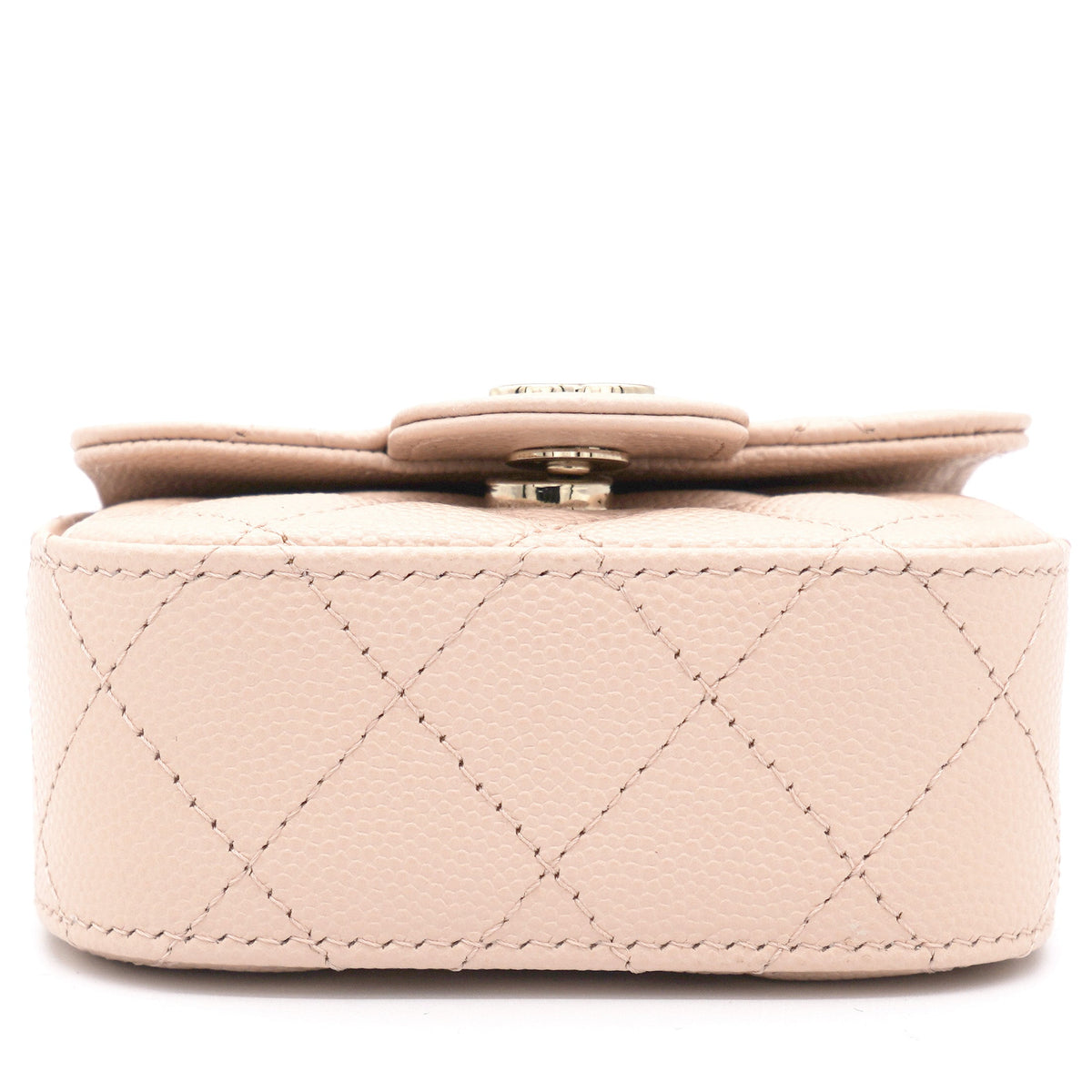 Chanel Pink Beige Quilted Caviar Leather Flap Card Holder with Chain