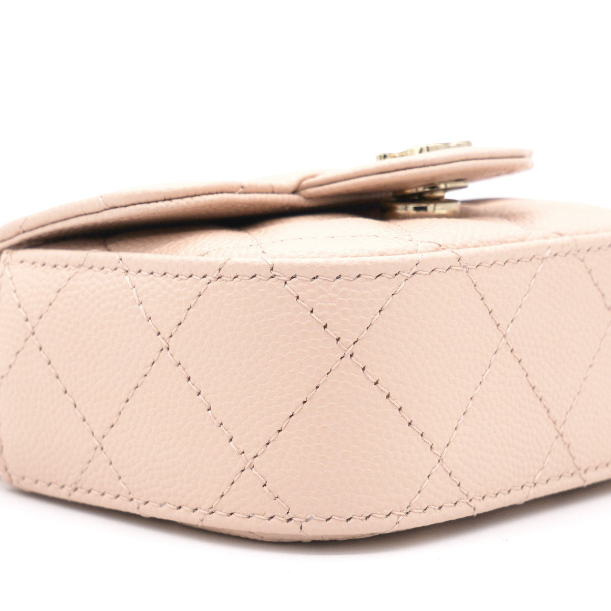 Chanel Pink Beige Quilted Caviar Leather Flap Card Holder with Chain