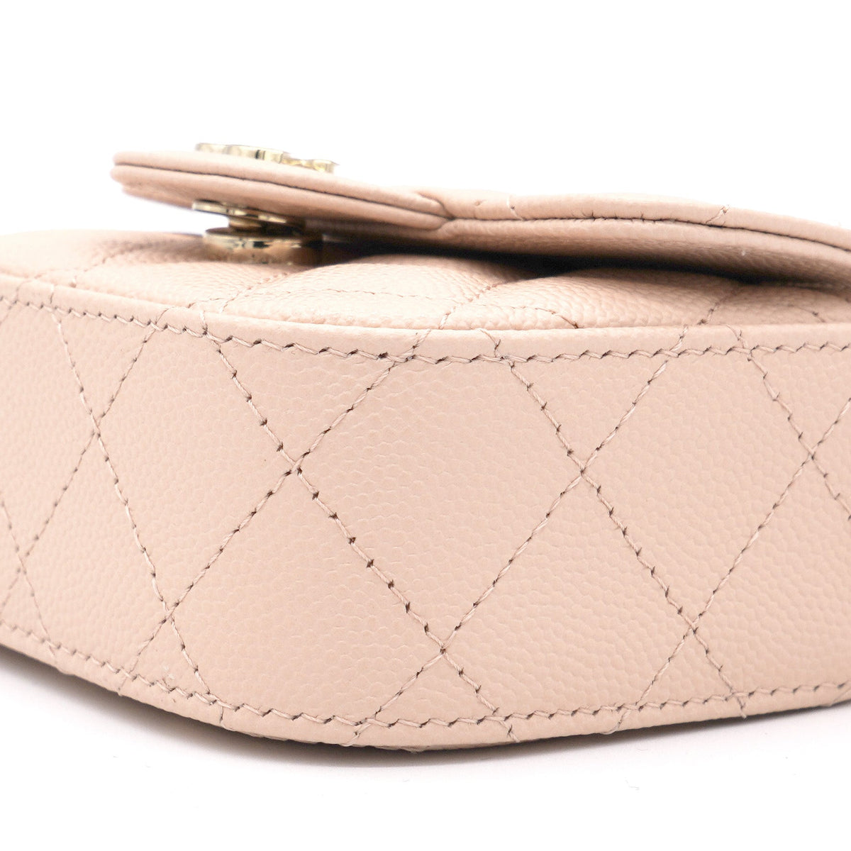Chanel Pink Beige Quilted Caviar Leather Flap Card Holder with Chain