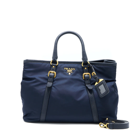 Prada Tessuto Tote Bag Nylon Dark Blue GHW