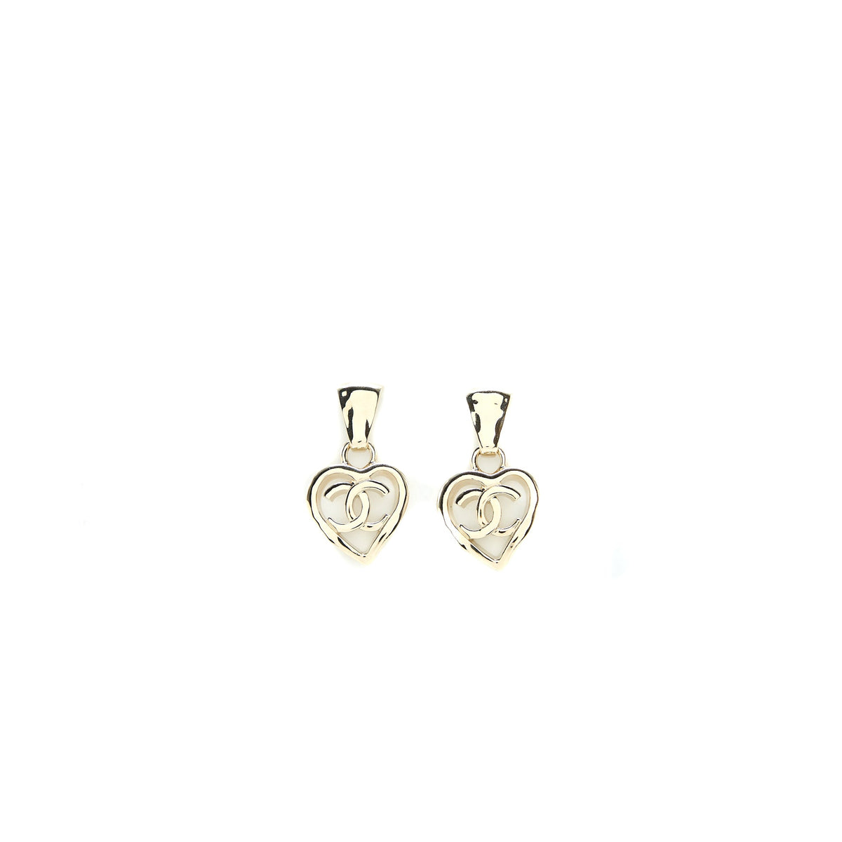 Chanel Heart Shape Dropped Earring Light Gold Tone