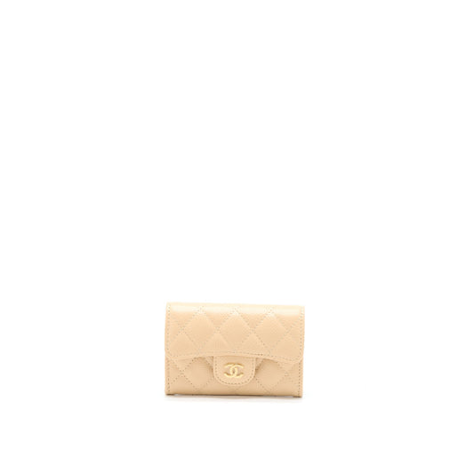 Chanel Classic Flap  Holder Caviar Beige GHW (Microchip)