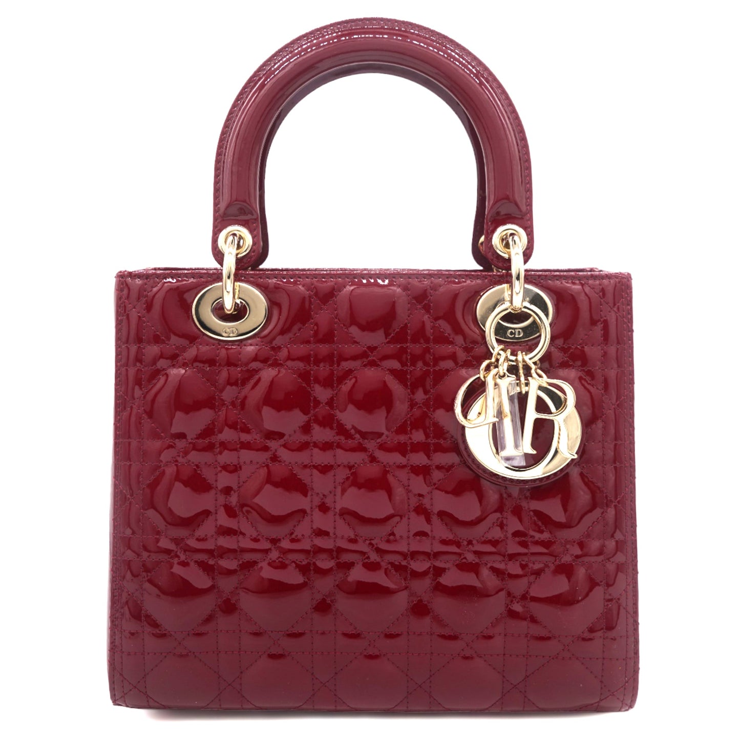 Dior Red Cannage Patent Leather Medium Lady Dior Tote