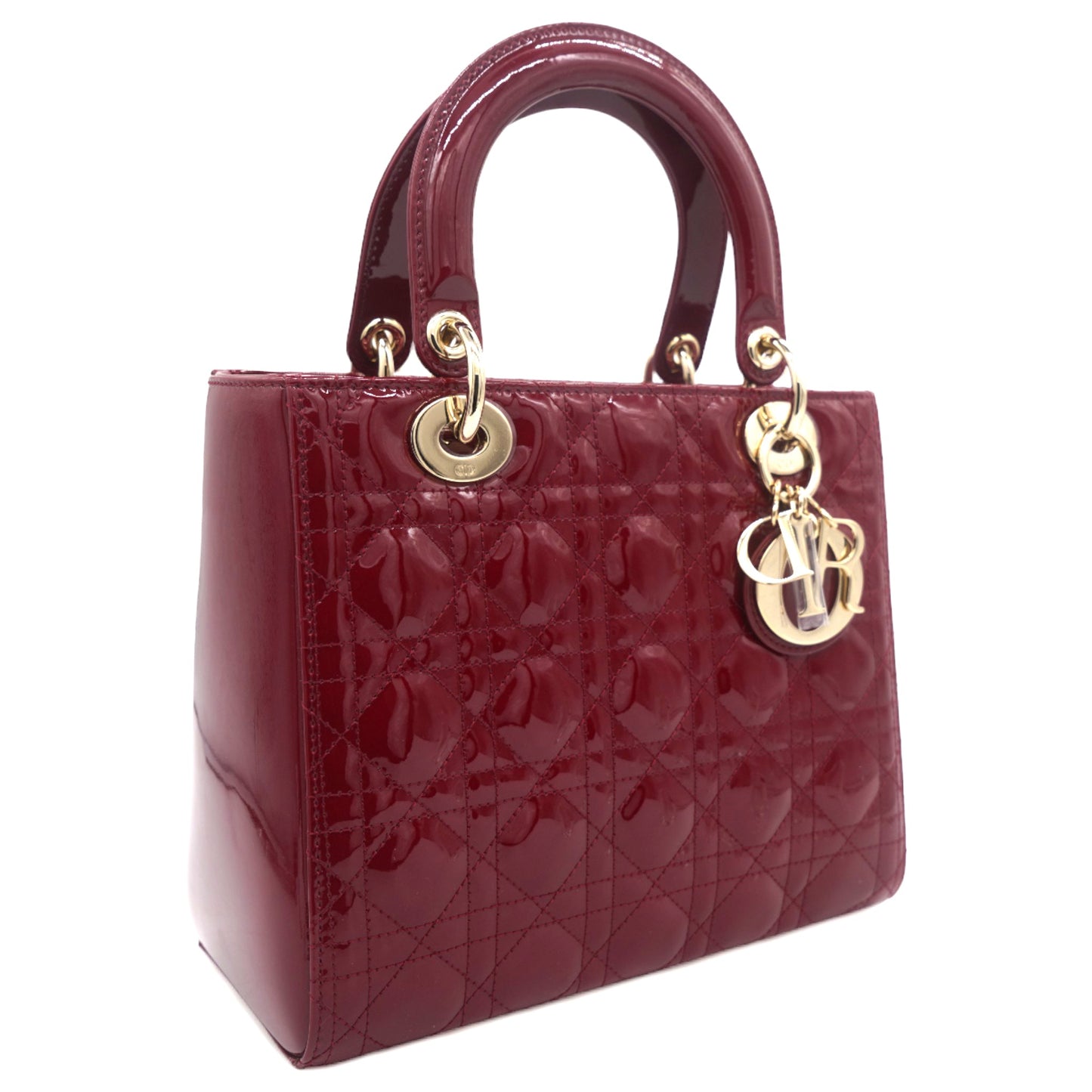 Dior Red Cannage Patent Leather Medium Lady Dior Tote