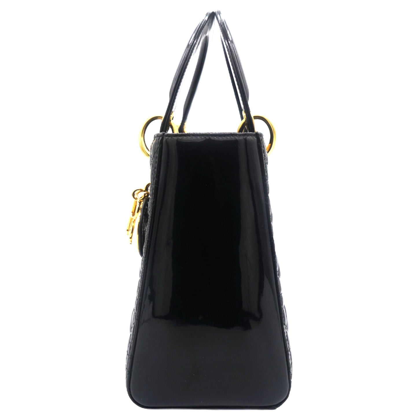 Dior Black Cannage Patent Leather Medium Lady Dior Tote