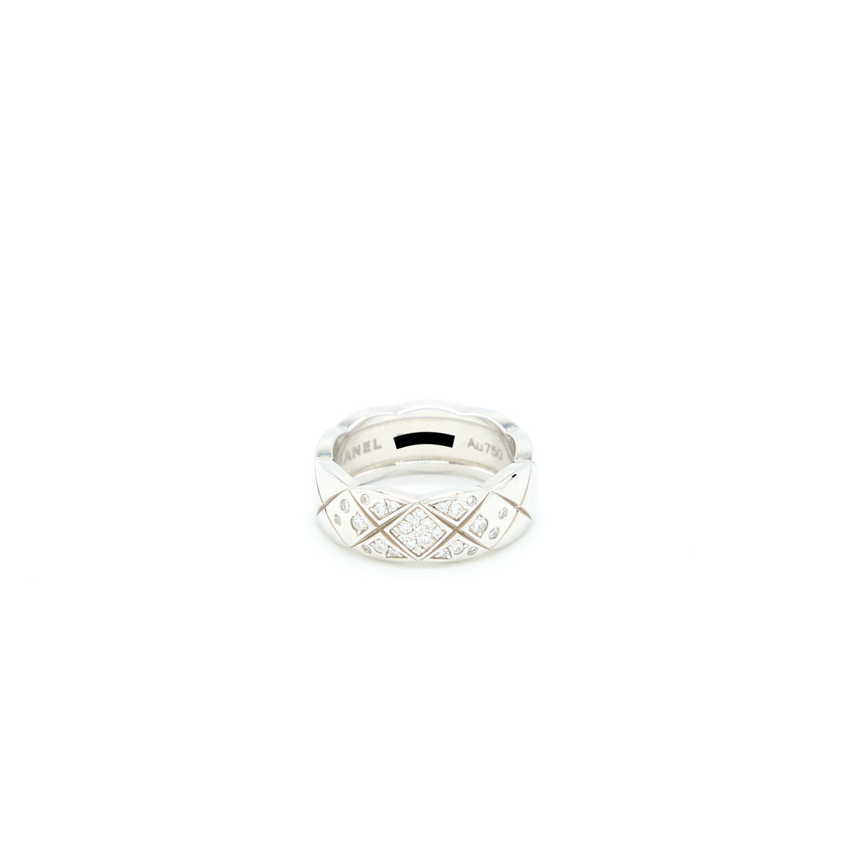Chanel Size 49 Coco Crush Ring Quilted Motif Small Version 18k White Gold With Diamonds