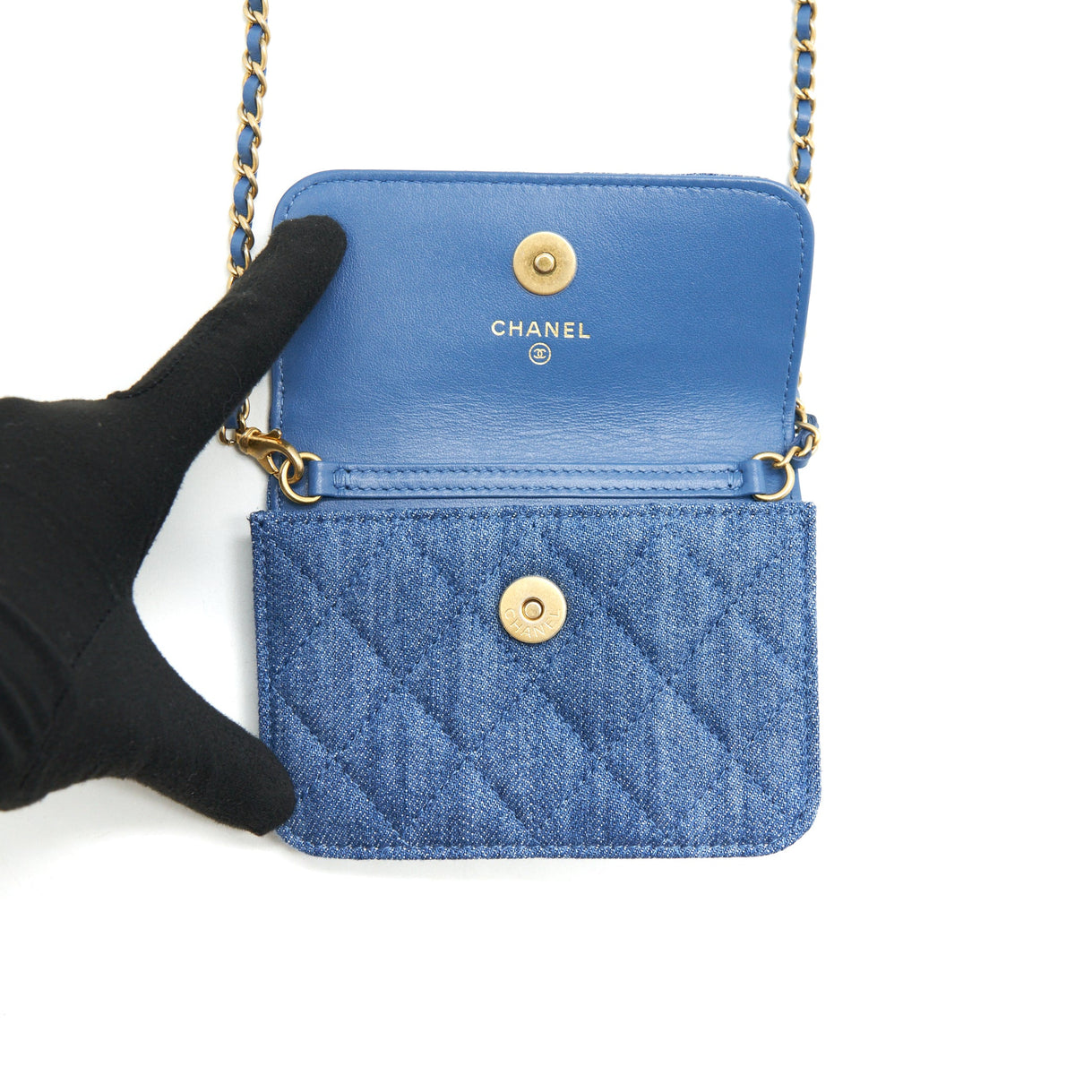 Chanel Pearl Crush Denim mini flap Belt bag GHW
