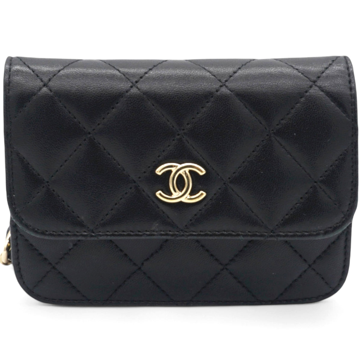 Chanel Lambskin Quilted Mini Coco Bow Clutch With Chain Black