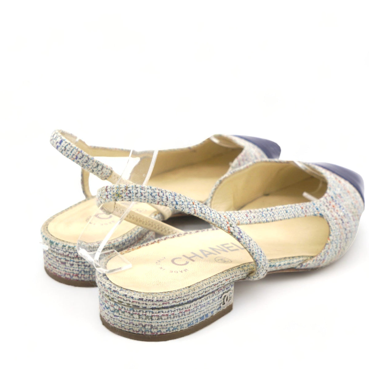 Chanel Tweed Cap Toe Singback Pumps Blue 38