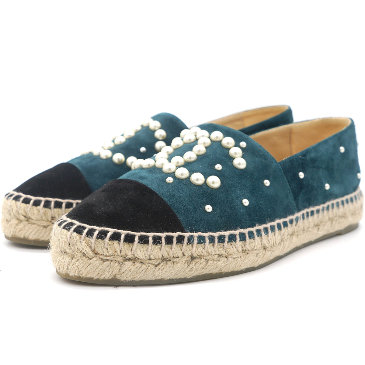 Chanel Suede Pearl CC Espadrilles 37 Teal