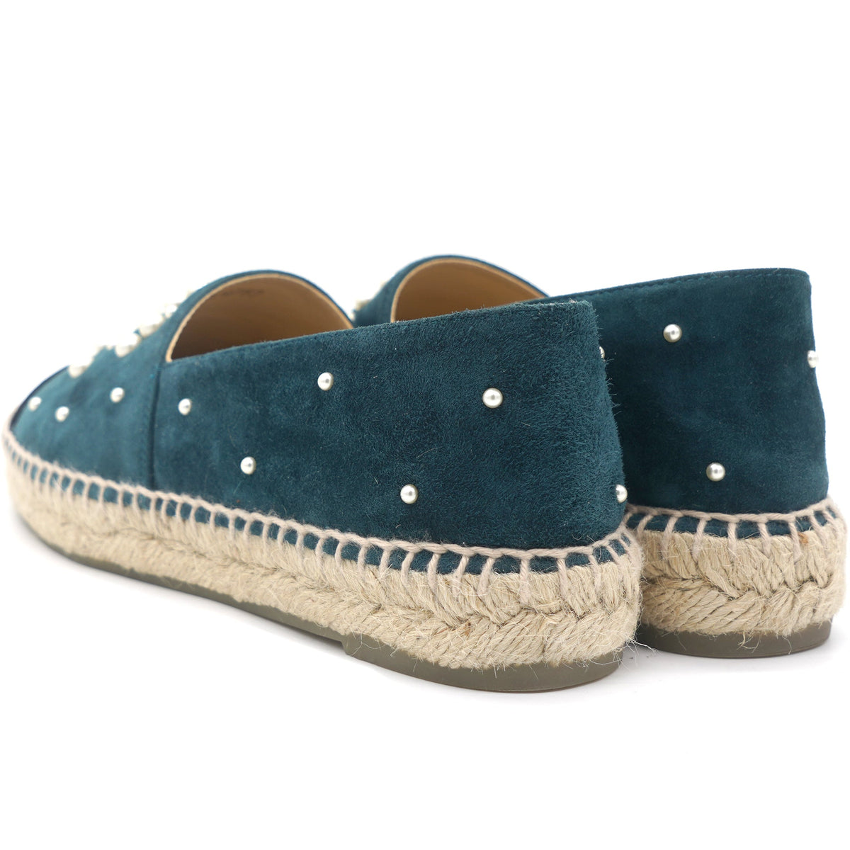 Chanel Suede Pearl CC Espadrilles 37 Teal