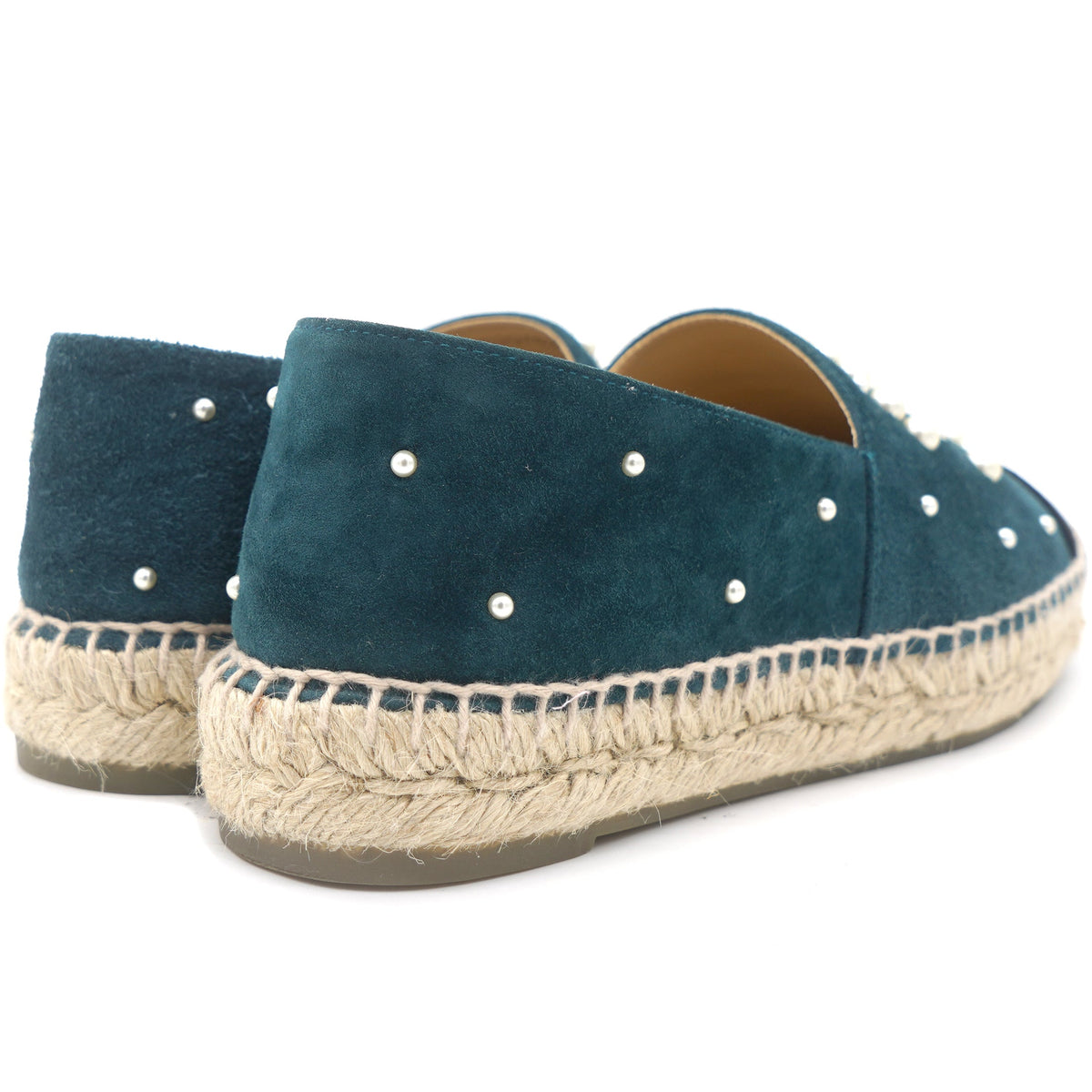 Chanel Suede Pearl CC Espadrilles 37 Teal