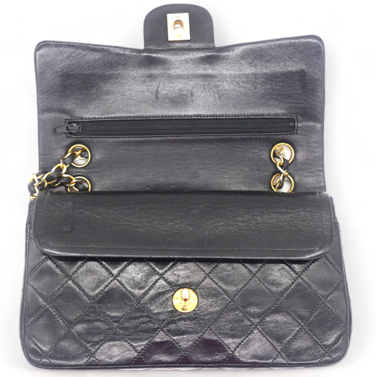 Chanel Vintage Black Quilted Lambskin Leather Classic Small Double Flap Bag