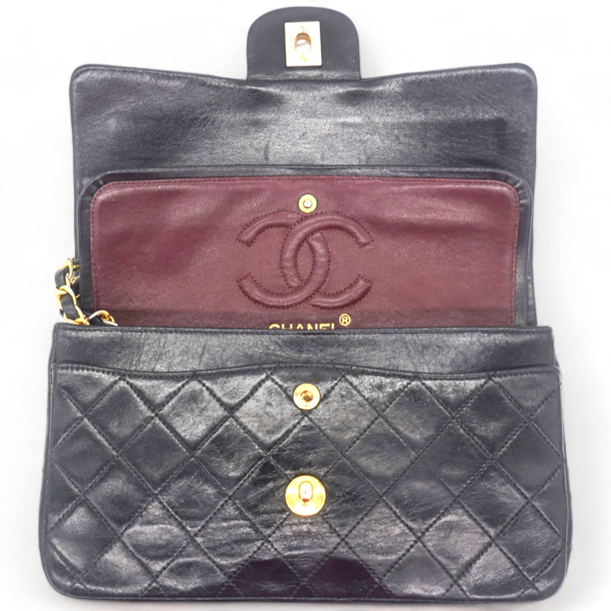 Chanel Vintage Black Quilted Lambskin Leather Classic Small Double Flap Bag