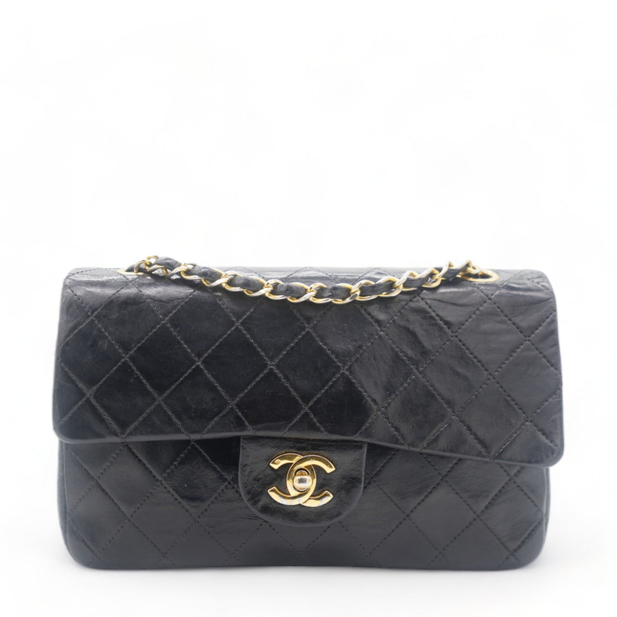 Chanel Vintage Black Quilted Lambskin Leather Classic Small Double Flap Bag