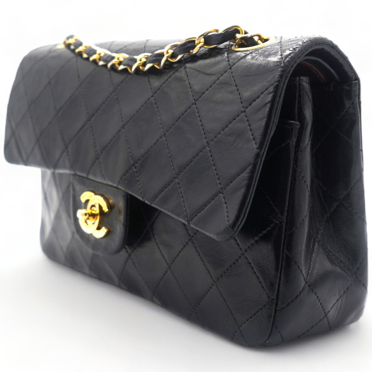 Chanel Vintage Black Quilted Lambskin Leather Classic Small Double Flap Bag
