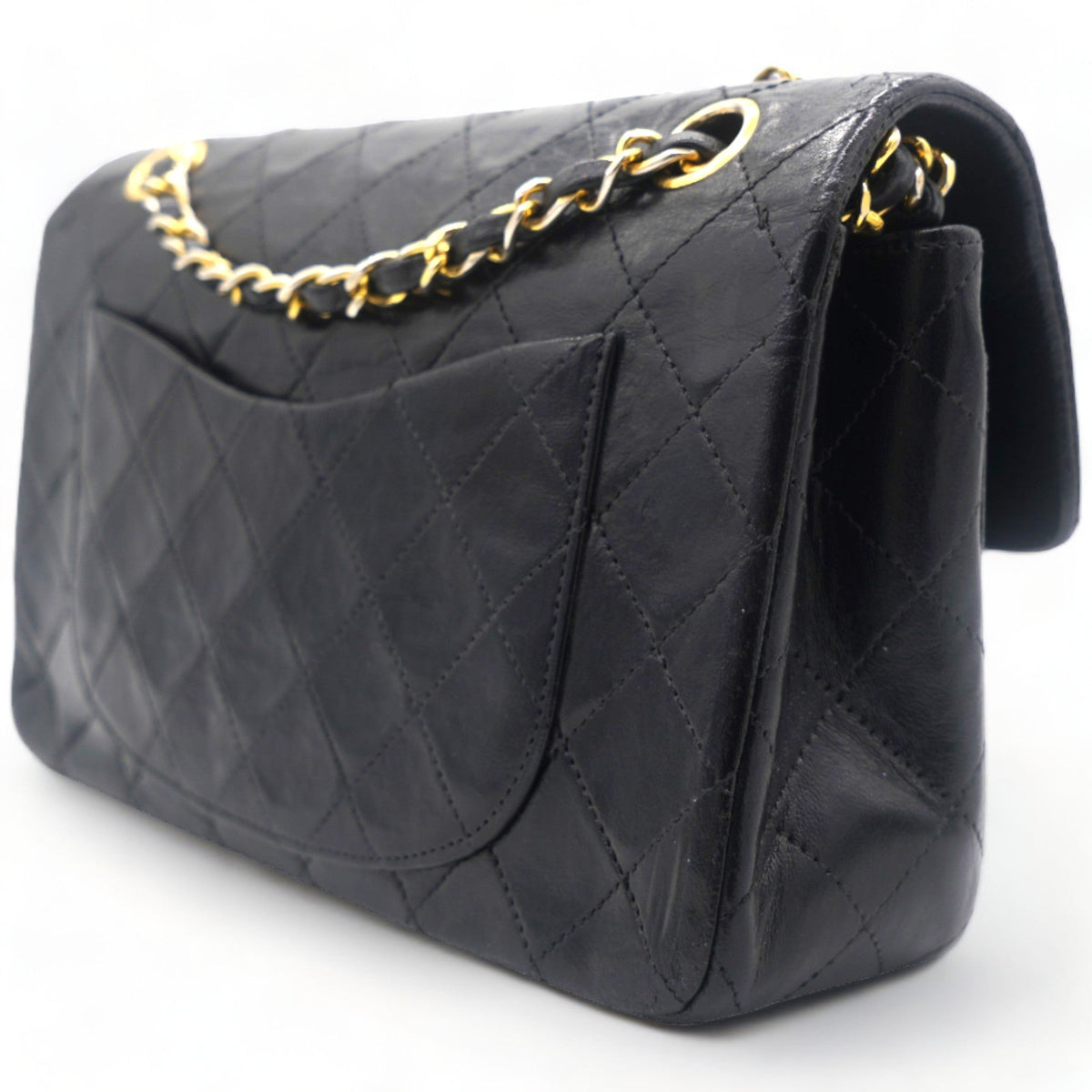 Chanel Vintage Black Quilted Lambskin Leather Classic Small Double Flap Bag
