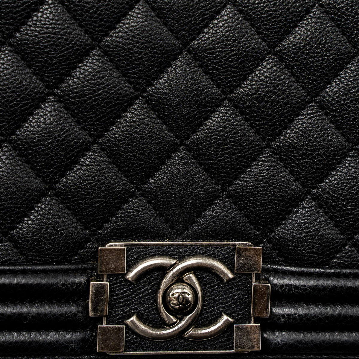 Chanel Medium Boy Bag Grained Calfskin Black Ruthenium Hardware