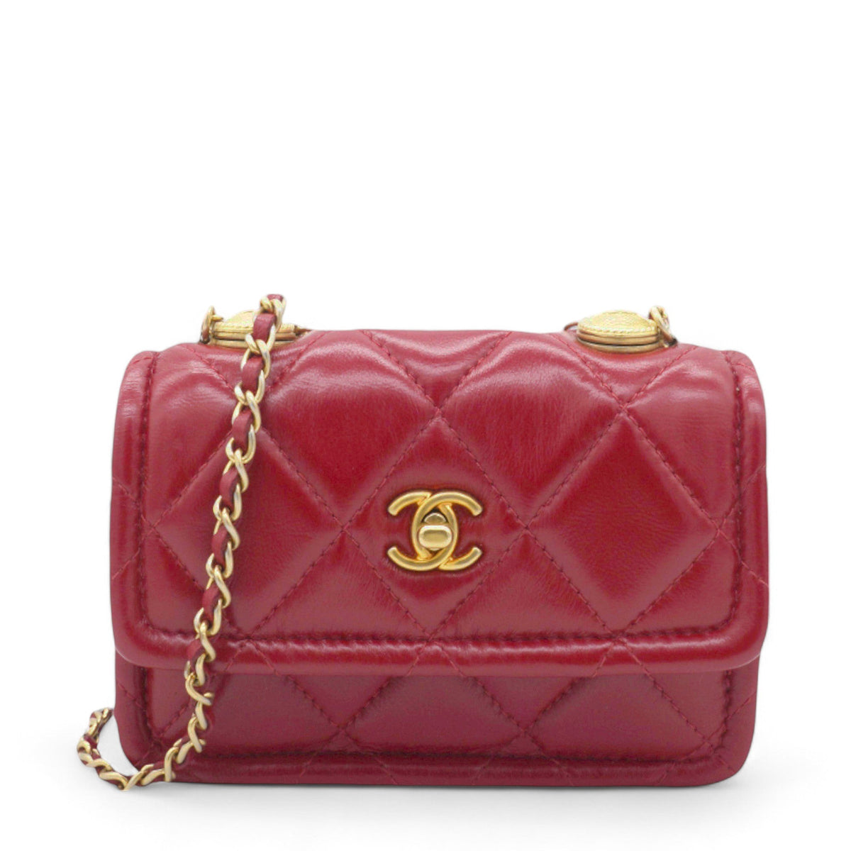 Chanel Vintage Rare Red Lambskin Micro Mini Flap