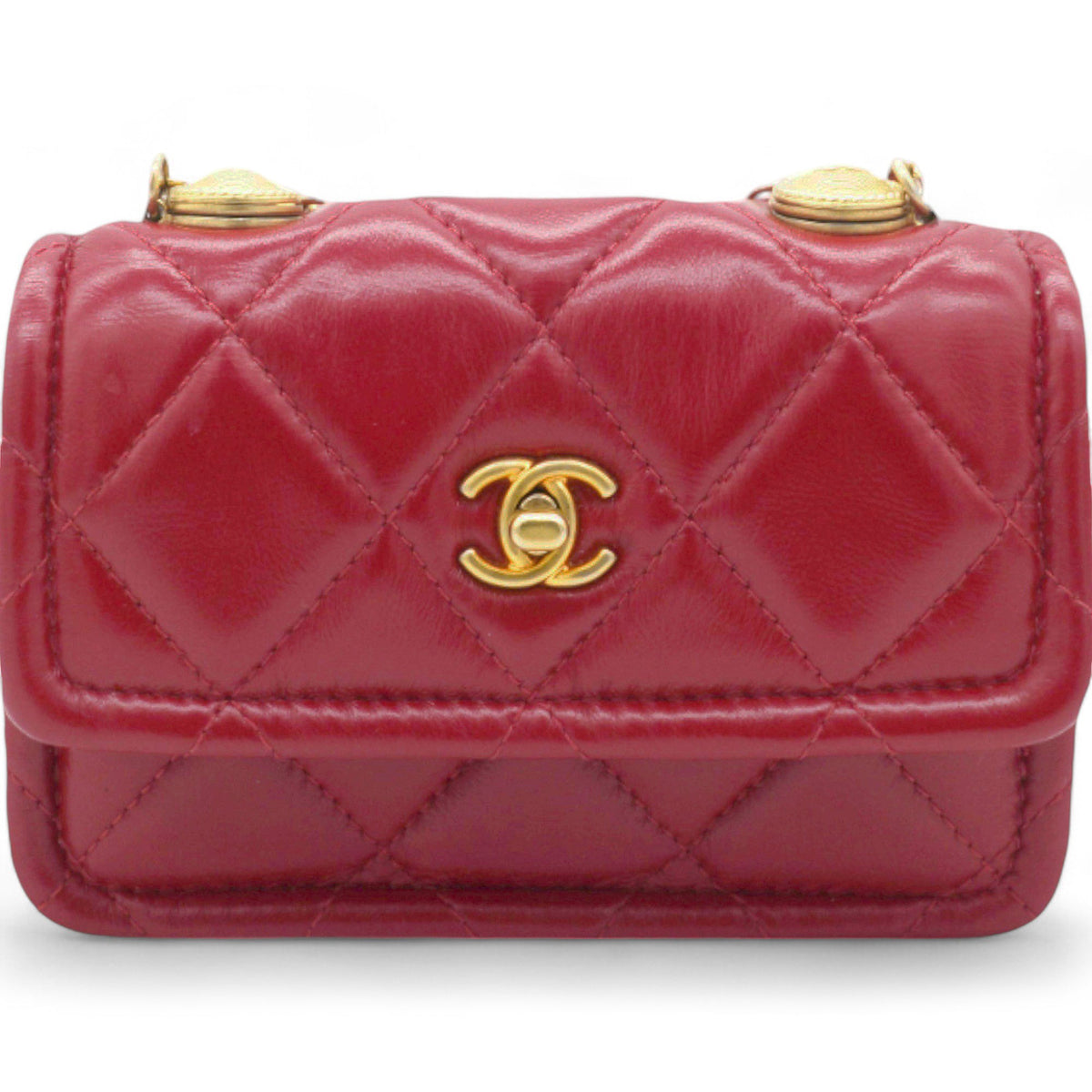 Chanel Vintage Rare Red Lambskin Micro Mini Flap