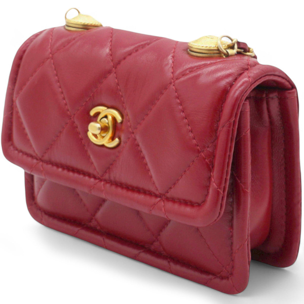 Chanel Vintage Rare Red Lambskin Micro Mini Flap