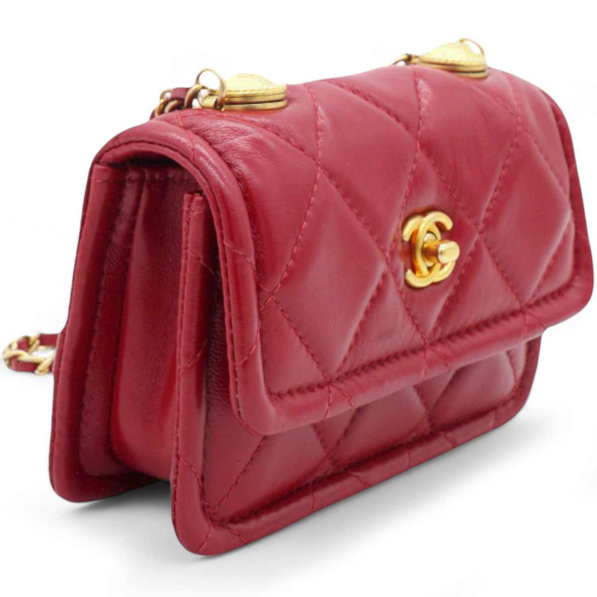 Chanel Vintage Rare Red Lambskin Micro Mini Flap