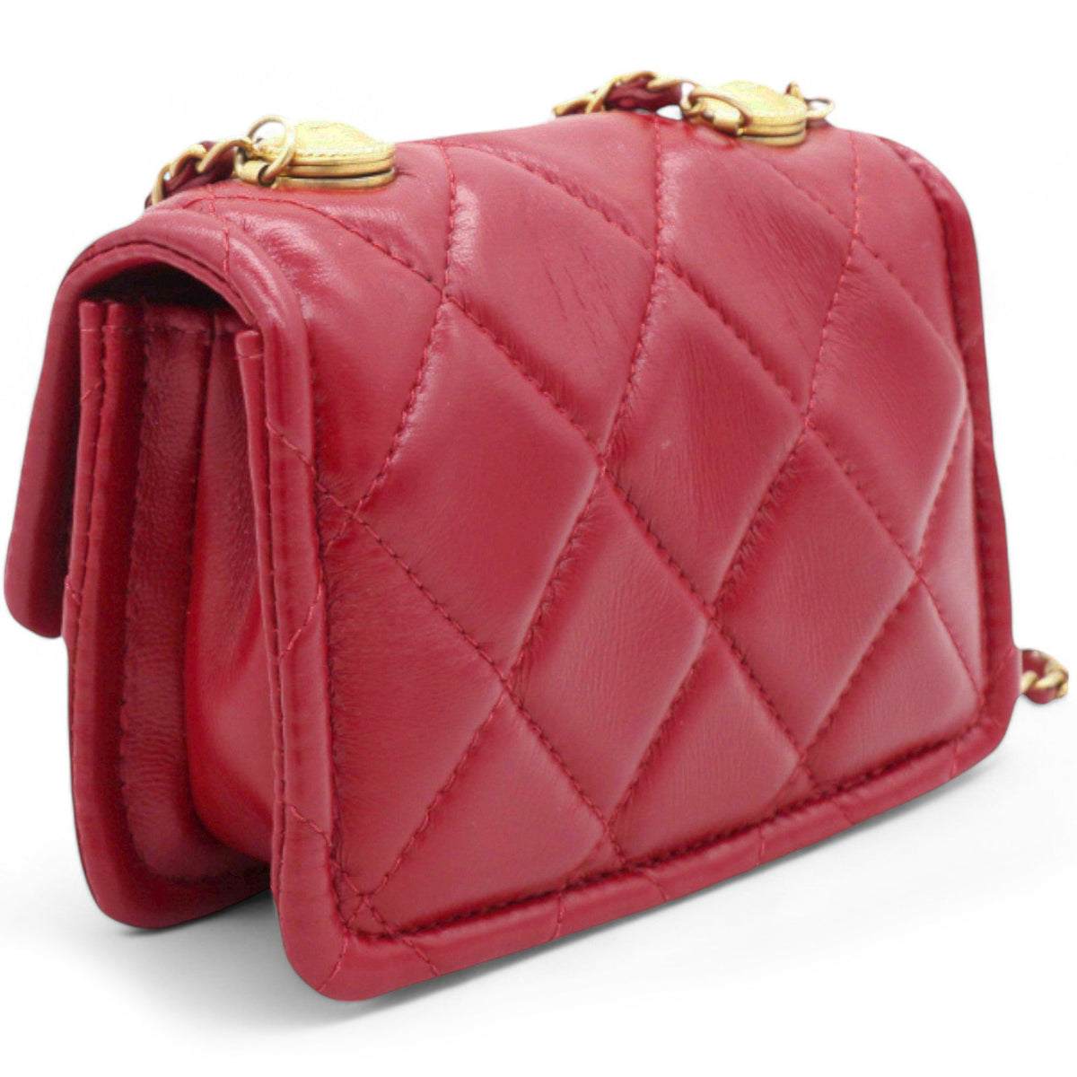 Chanel Vintage Rare Red Lambskin Micro Mini Flap