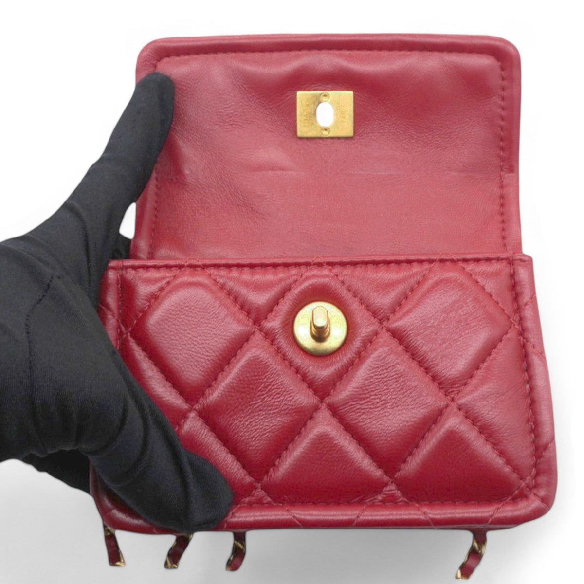 Chanel Vintage Rare Red Lambskin Micro Mini Flap