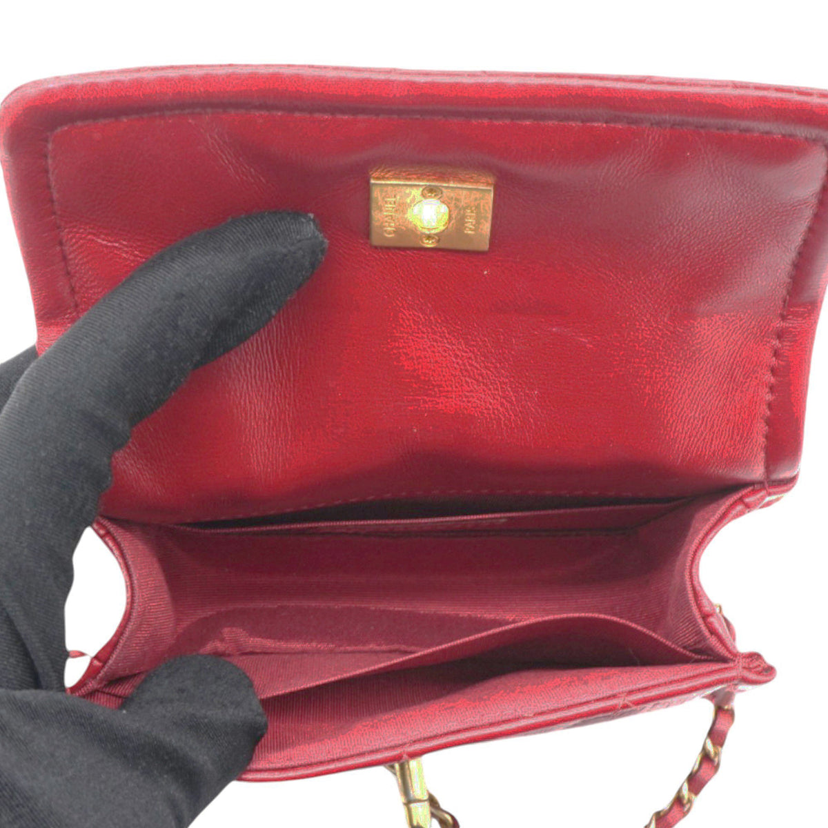 Chanel Vintage Rare Red Lambskin Micro Mini Flap