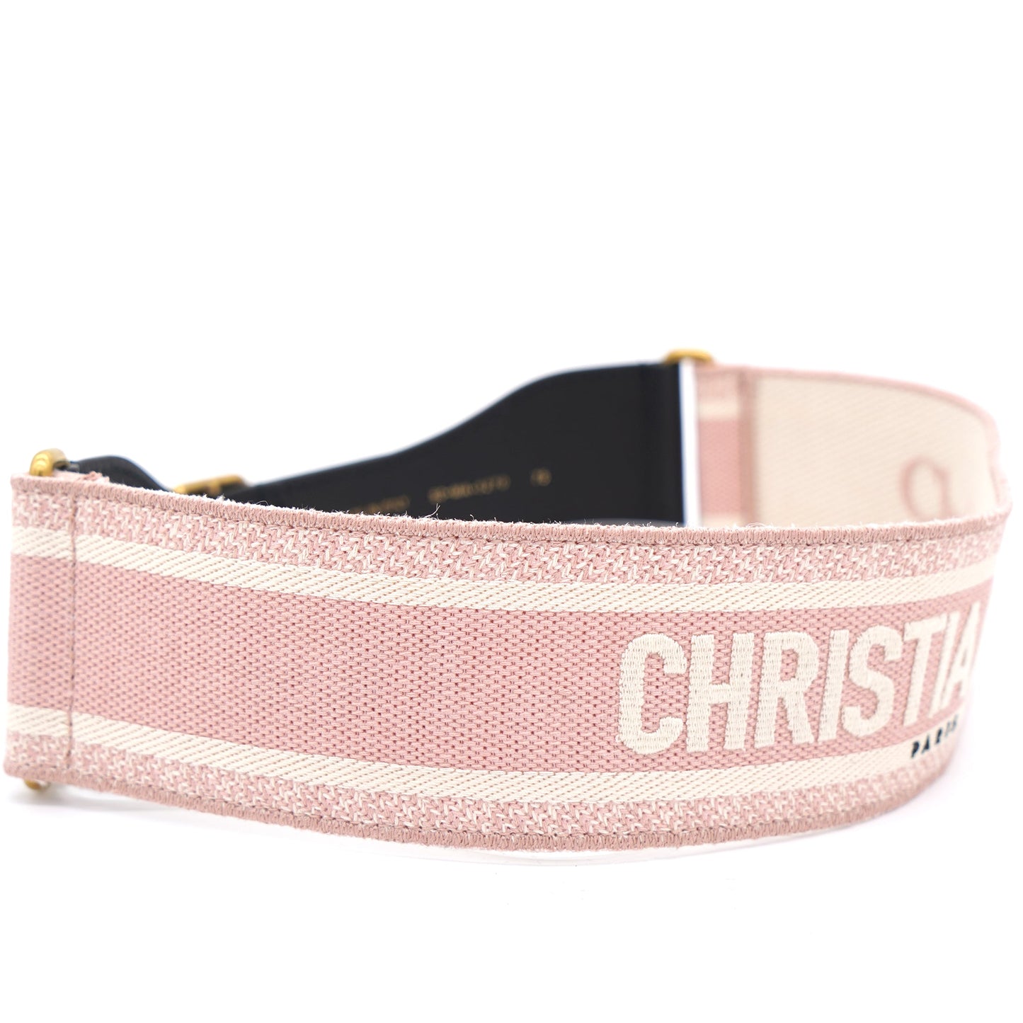 Dior Pink and Cream 'CHRISTIAN DIOR' Embroidered Canvas Belt 75