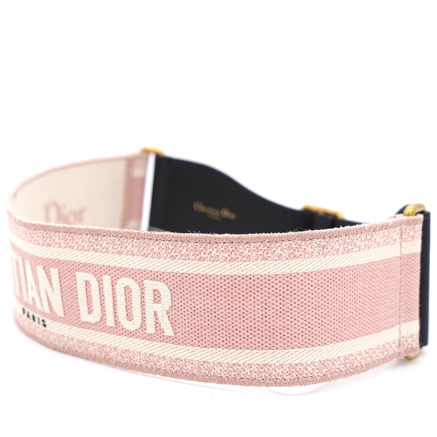 Dior Pink and Cream 'CHRISTIAN DIOR' Embroidered Canvas Belt 75