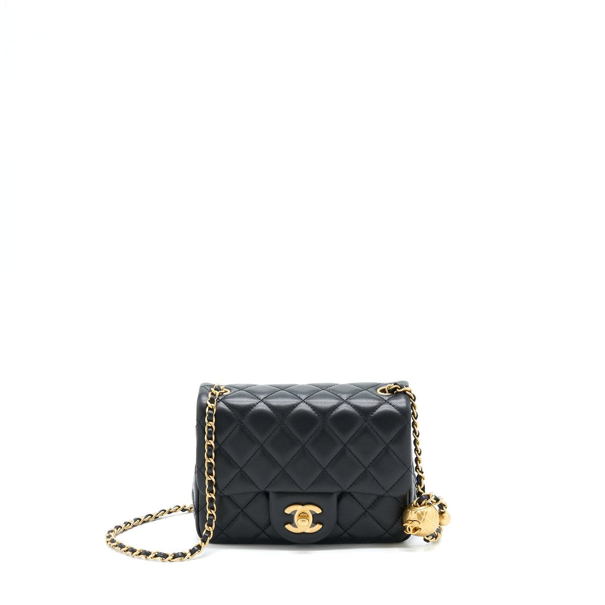 Chanel Pearl Crush Mini Square Flap Bag Lambskin Black GHW (Microchip)