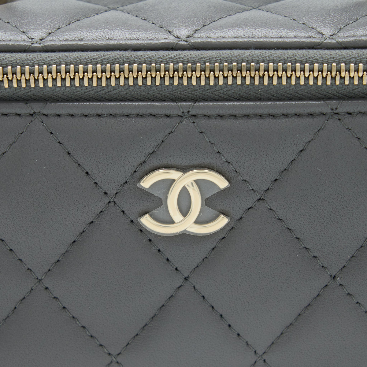 Chanel Top Handle Long Vanity with Chain Lambskin Grey LGHW (Microchip)