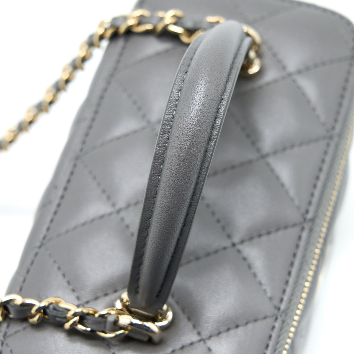 Chanel Top Handle Long Vanity with Chain Lambskin Grey LGHW (Microchip)