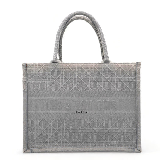 Dior Medium Book Tote Cannage Embroidered Grey