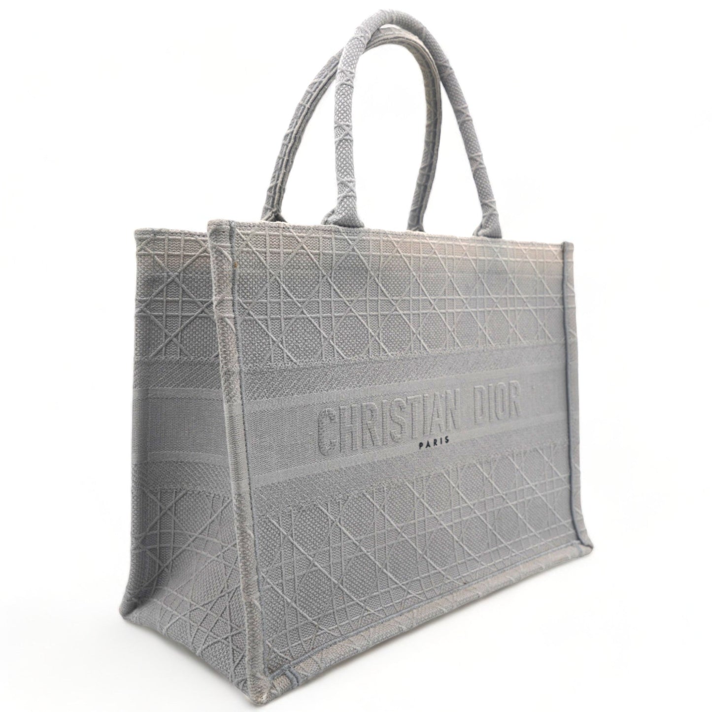 Dior Medium Book Tote Cannage Embroidered Grey