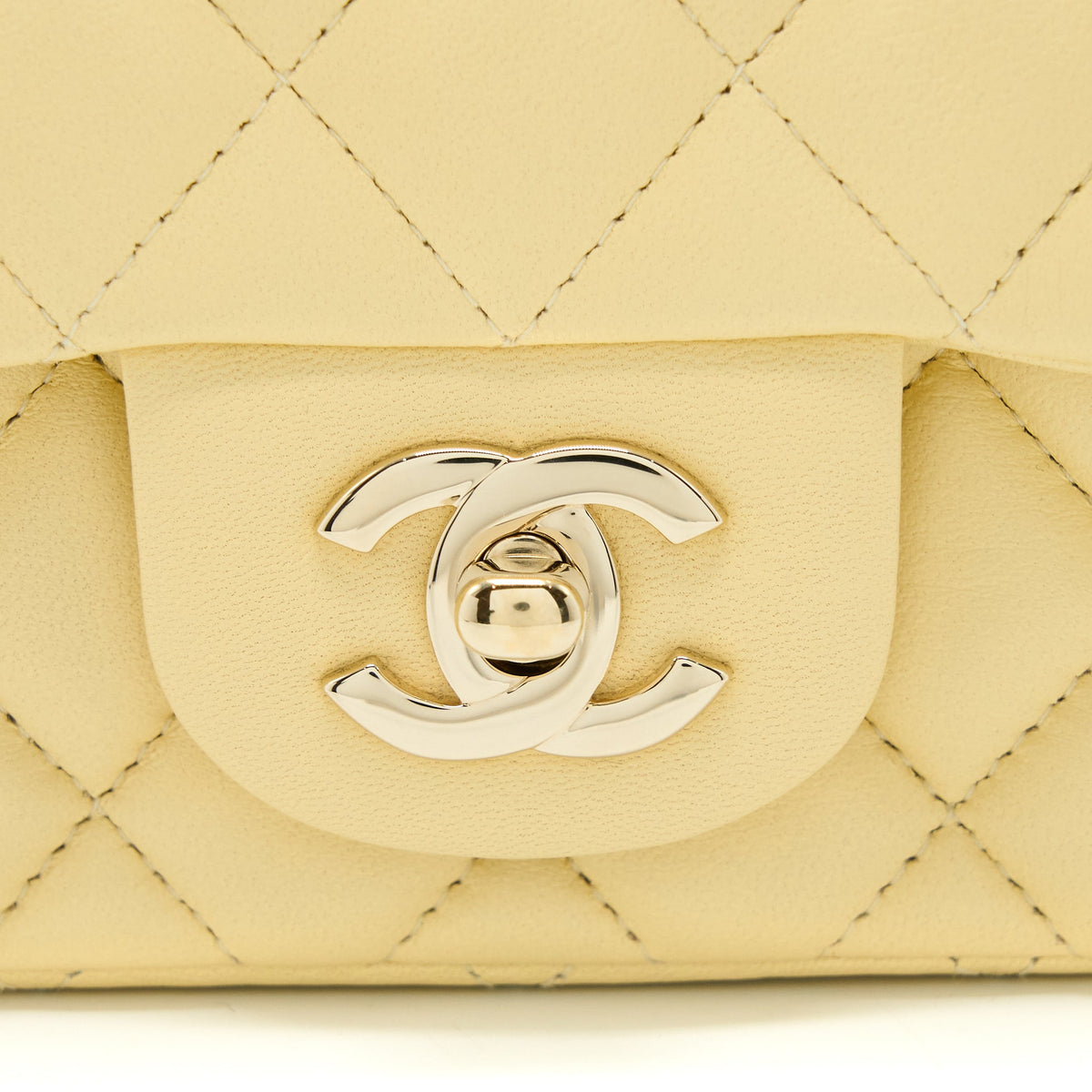 Chanel Mini Square Flap Bag Lambskin Light Yellow LGHW