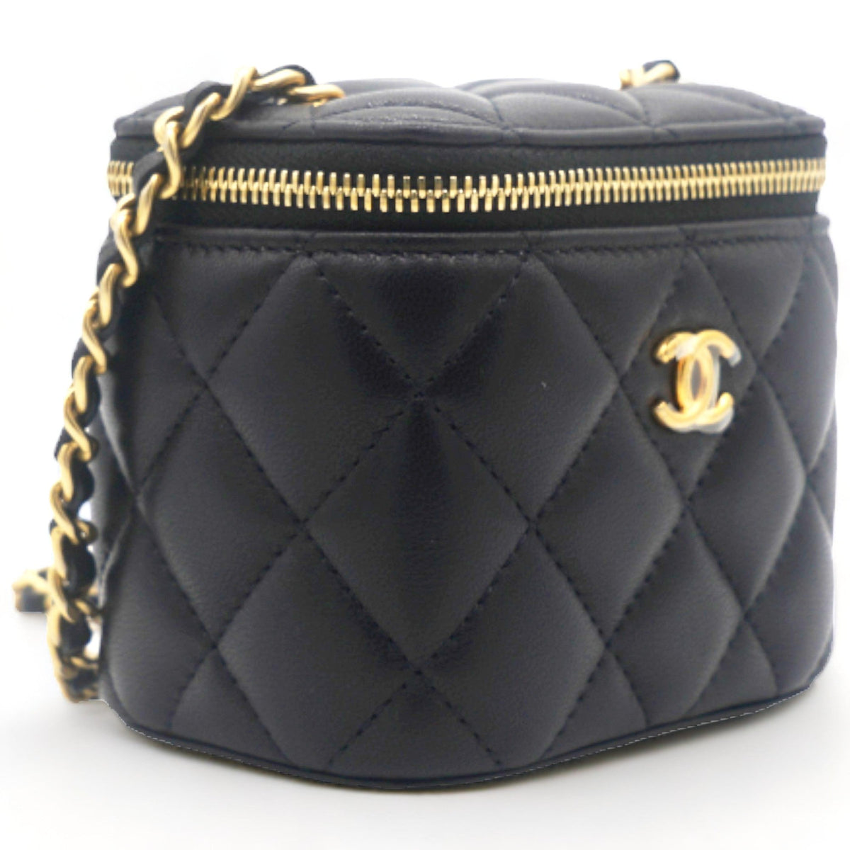 Chanel Lambskin Quilted Mini Pearl Crush Vanity Case with Chain Black
