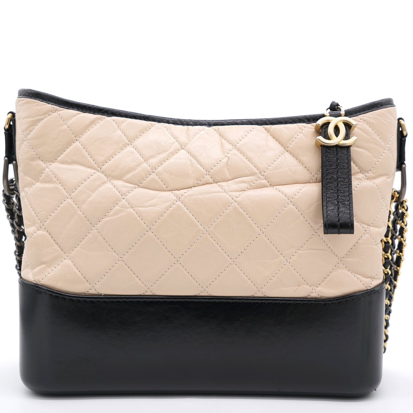 Chanel Aged Calfskin Quilted Medium Gabrielle Hobo Beige Black