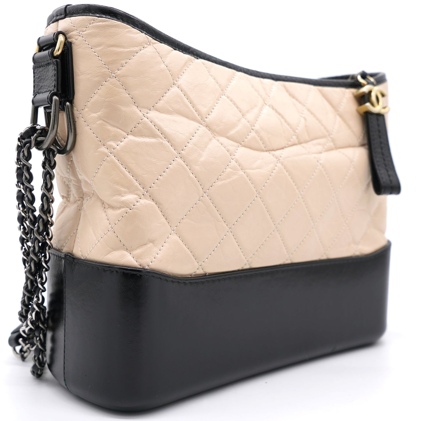 Chanel Aged Calfskin Quilted Medium Gabrielle Hobo Beige Black