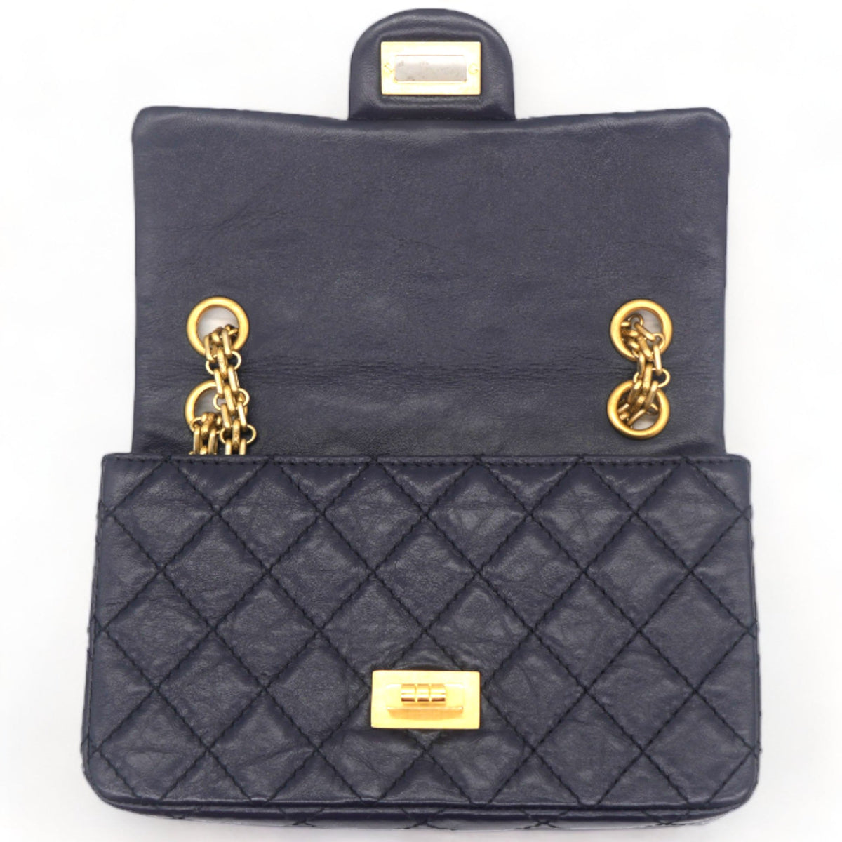 Chanel Navy Quilted Crinkled Leather Mini Reissue 2.55 Flap Bag